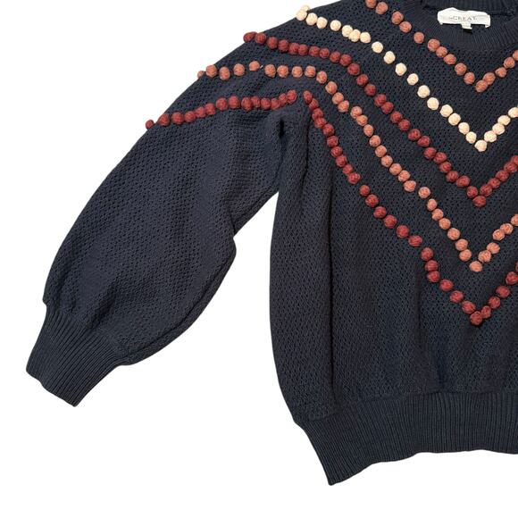 The Great. The Bobble Pom Pom Sweater Knit Navy Blue Brown - Size 1 / Small - Picture 1 of 14